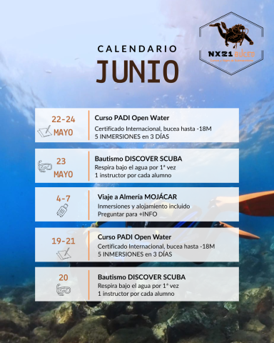 Calendario de actividades de junio con fechas y descripciones de eventos relacionados con deportes acuáticos.