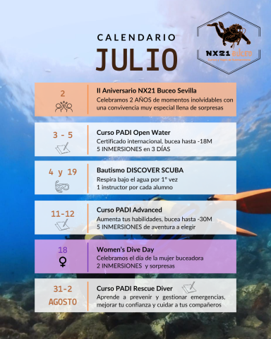 Calendario de eventos de julio, incluyendo carreras y celebraciones especiales.